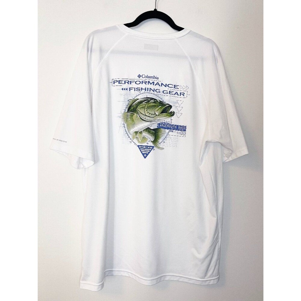 Columbia PFG Omni-Shade Largemouth Bass Fishing Shirt White XL Performance Tee